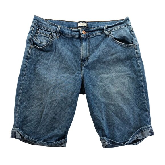 Levis Womens 515 Bermuda Jean Shorts Size 12 Blue Denim Classic Casual Cuffed - Picture 1 of 15